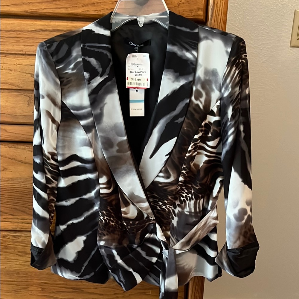 Onyx Nite Black and Brown Blazer with Notched Lapel and Relaxed Fit